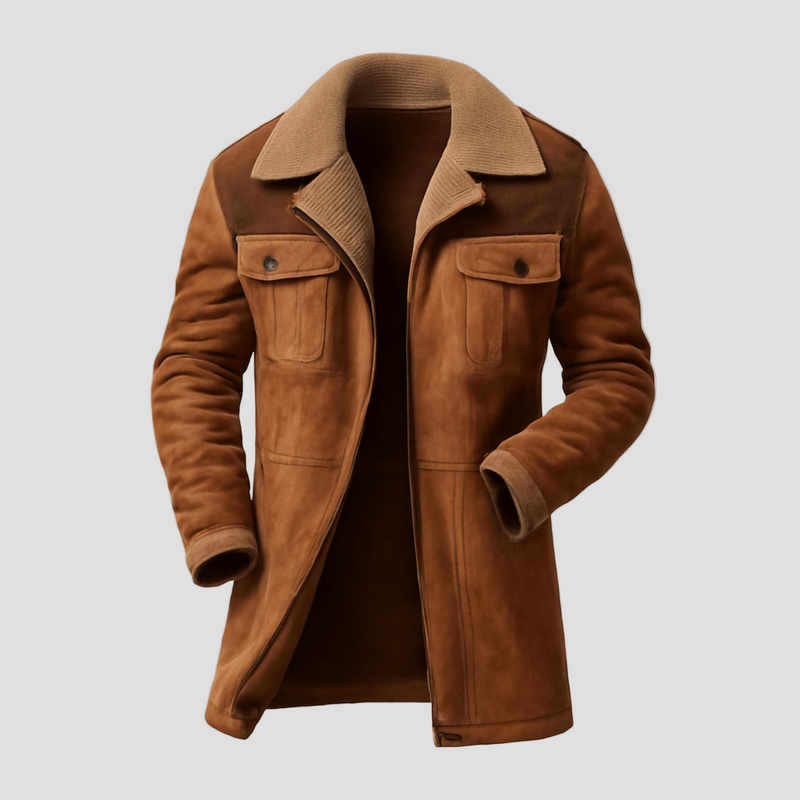 Declan | Farveblok Suede og Polar Fleece Krave Mellemlang Frakke