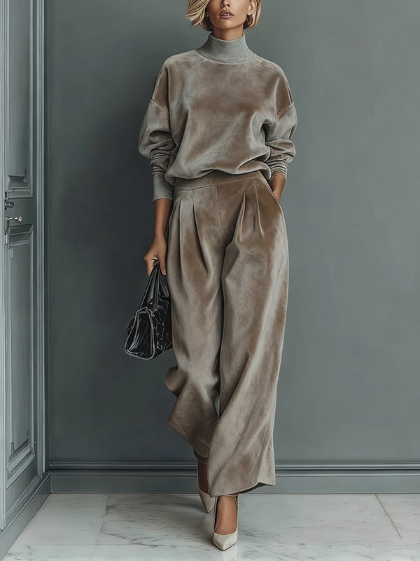 Casual velour sæt med høj hals til kvinder
