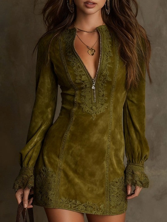 Azulena ❘ Blå tunika med broderi og lynlås