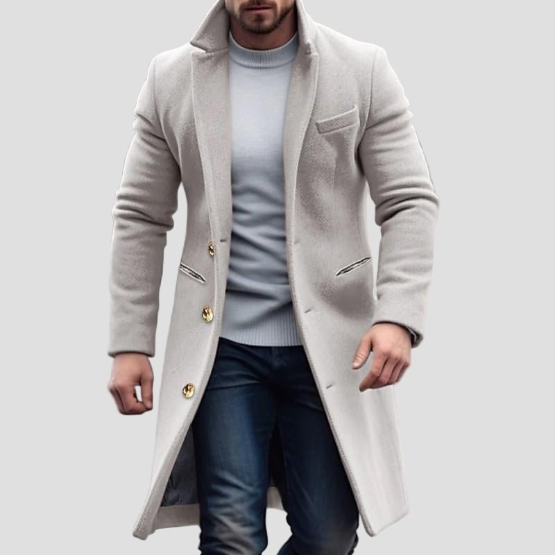 Everett | Vintage Ensfarvet Lang Uld Enkeltradet Slåkrave Frakke