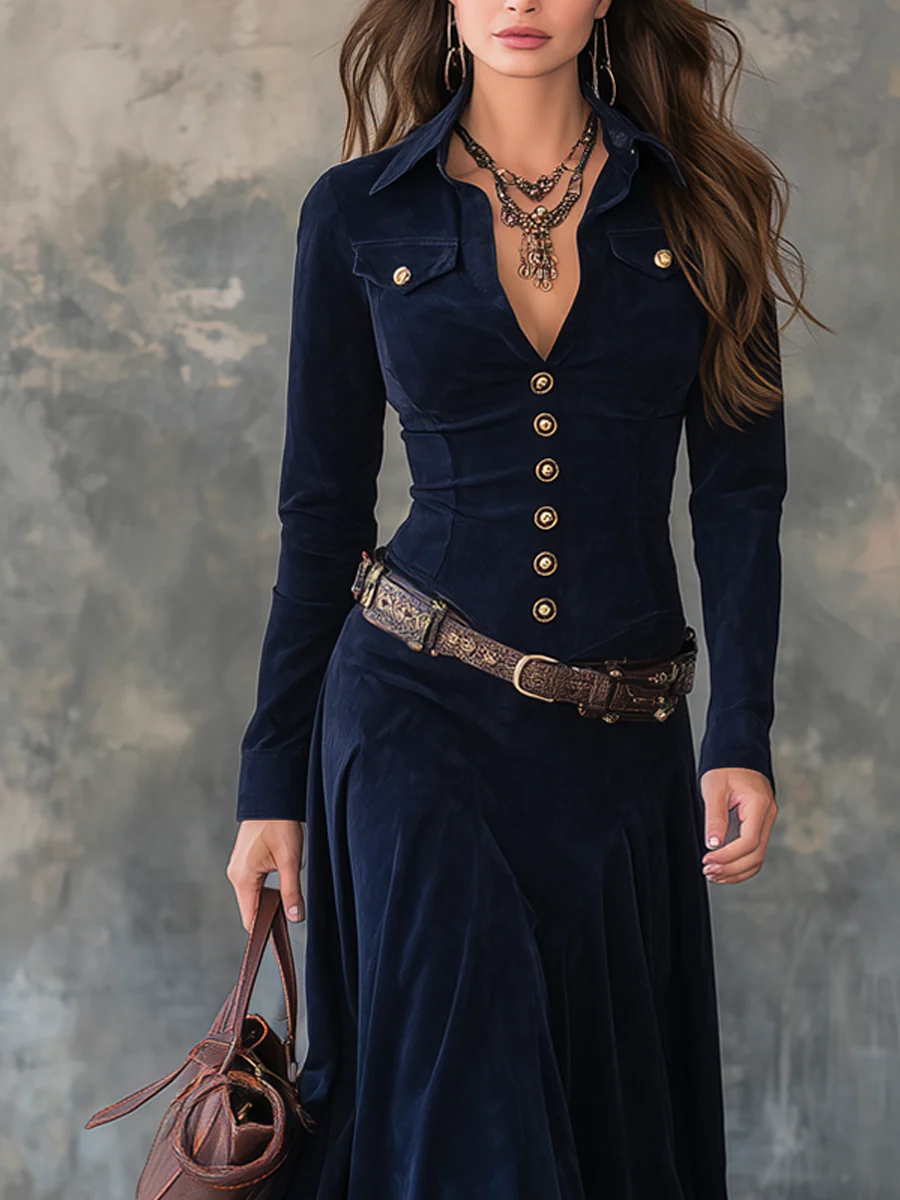 Diana | Lang suede kjole med knapper