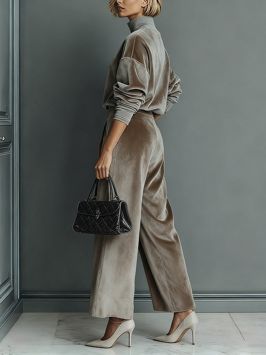 Casual velour sæt med høj hals til kvinder